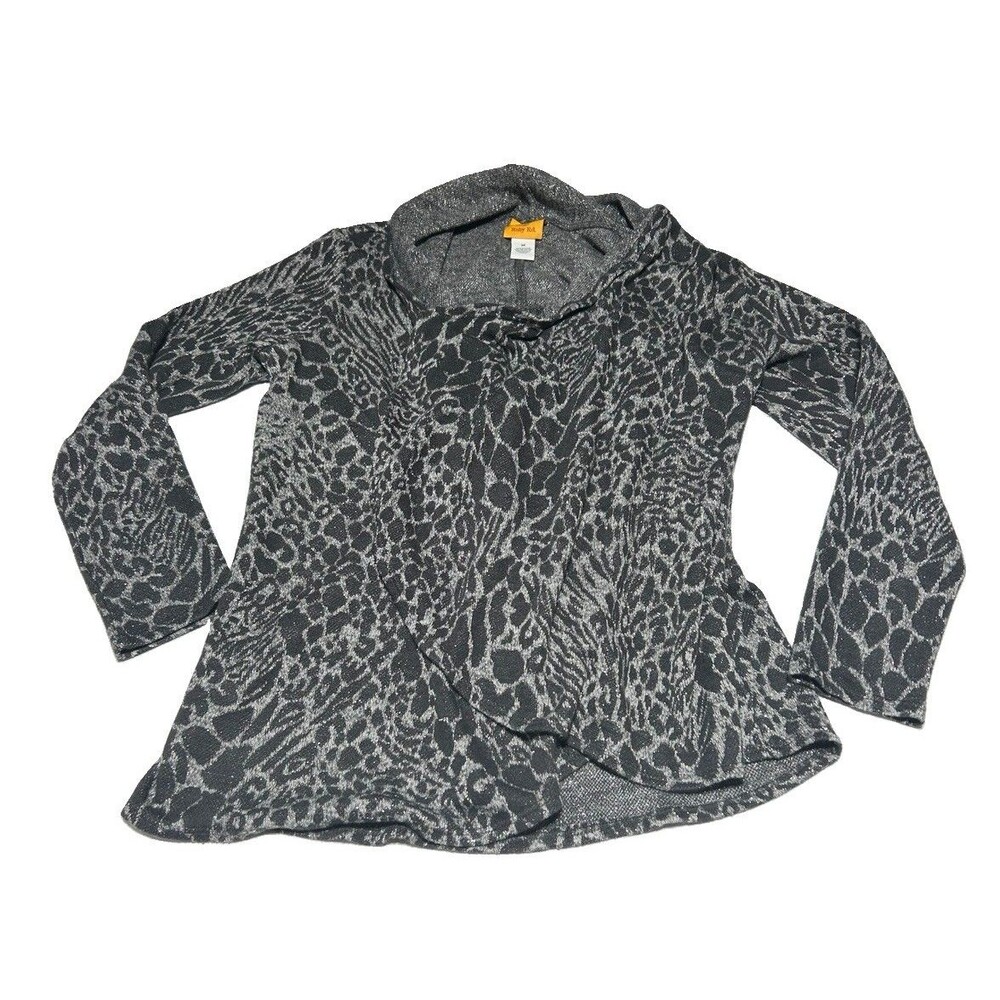 Ruby Rd. Women's Medium Gray Animal Print Cowl Neck Long Sleeve Sweater Metallic